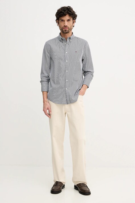 Tommy Hilfiger koszula bawełniana męska kolor czarny regular z kołnierzykiem button-down MW0MW41403