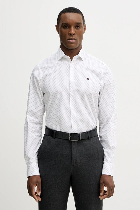 Tommy Hilfiger koszula bawełniana męska kolor biały slim z kołnierzykiem klasycznym MW0MW41660