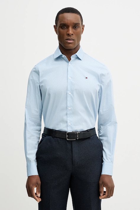 Tommy Hilfiger koszula bawełniana męska kolor niebieski slim z kołnierzykiem klasycznym MW0MW41660