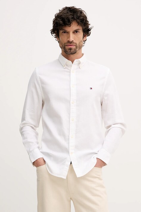 Tommy Hilfiger koszula bawełniana męska kolor biały regular z kołnierzykiem button-down MW0MW41684