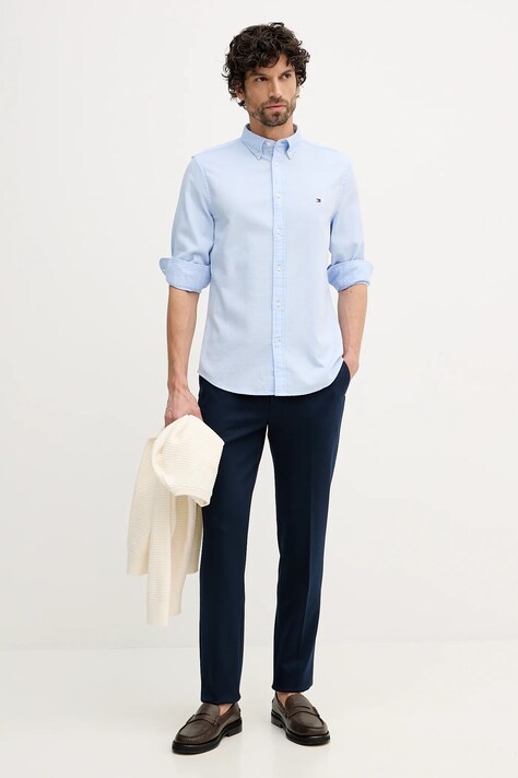 Tommy Hilfiger koszula bawełniana męska kolor niebieski regular z kołnierzykiem button-down MW0MW41684