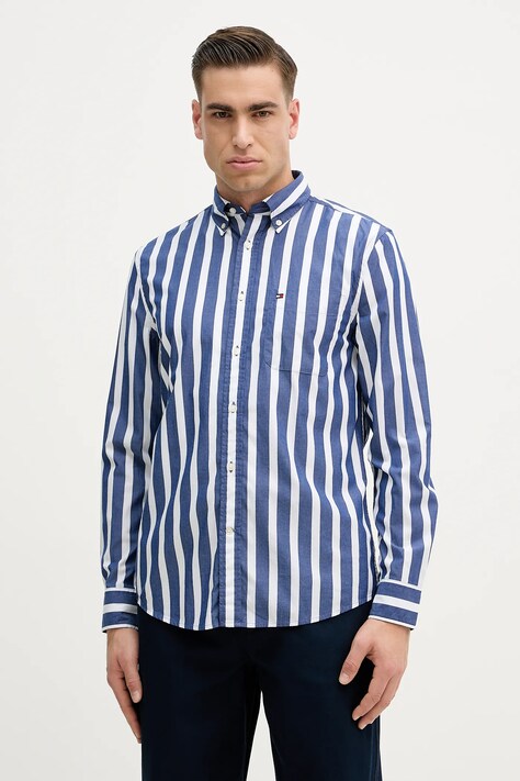Tommy Hilfiger koszula bawełniana męska kolor granatowy regular z kołnierzykiem button-down MW0MW41715