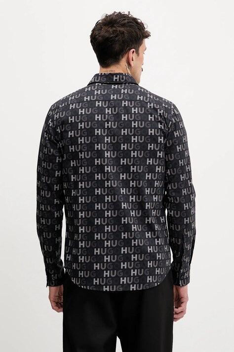 HUGO koszula bawełniana męska kolor czarny regular z kołnierzykiem klasycznym 50555775