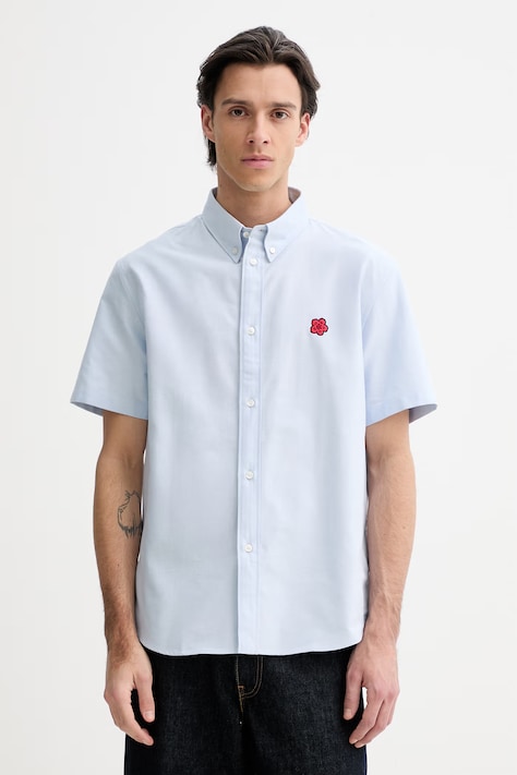 Kenzo koszula bawełniana męska kolor niebieski regular z kołnierzykiem button-down FG55CH1099LO
