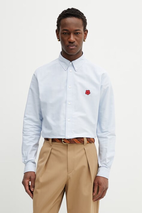 Kenzo koszula bawełniana męska kolor niebieski regular z kołnierzykiem button-down FG55CH4109LO