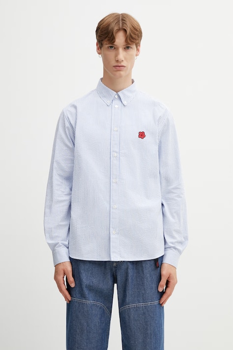 Bavlněná košile Kenzo pánská, modrá barva, regular, s límečkem button-down, FG55CH4109KB