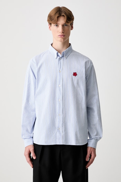 Kenzo риза от памук мъжка синя на райе FG55CH4109KB