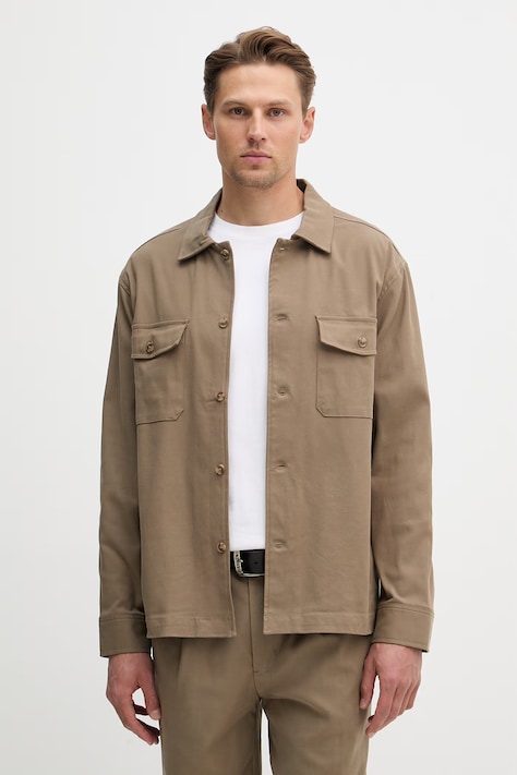 Риза Guess CORONADO в зелено със свободна кройка с класическа яка M6RH35 WI702