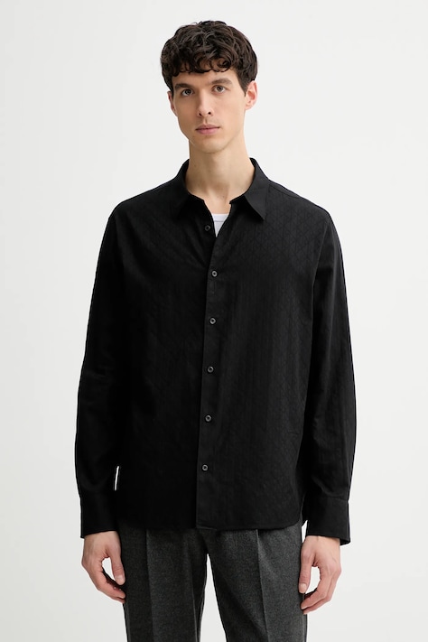 Βαμβακερό πουκάμισο Calvin Klein ανδρικό, χρώμα: μαύρο, LV04LE111G