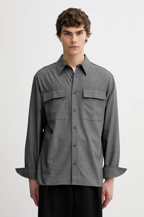 Рубашка Calvin Klein цвет серый regular классический воротник LV04LE114G