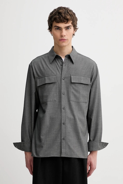 Calvin Klein koszula męska kolor szary regular z kołnierzykiem klasycznym LV04LE114G