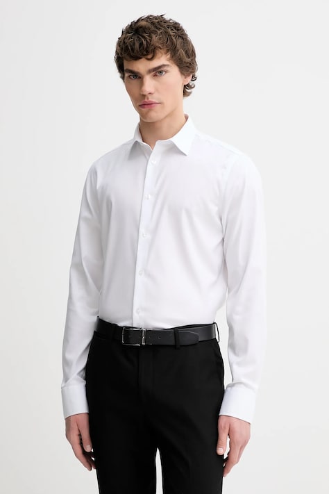 Calvin Klein koszula męska kolor biały slim z kołnierzykiem klasycznym LV019EU028