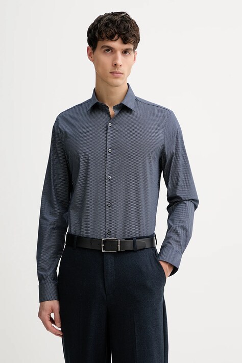 Calvin Klein koszula męska kolor granatowy slim z kołnierzykiem klasycznym LV019EU083