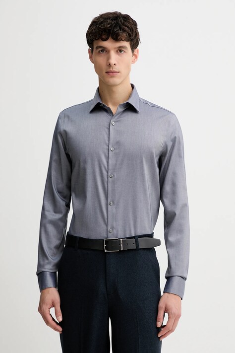 Calvin Klein koszula męska kolor granatowy slim z kołnierzykiem klasycznym LV019EU085