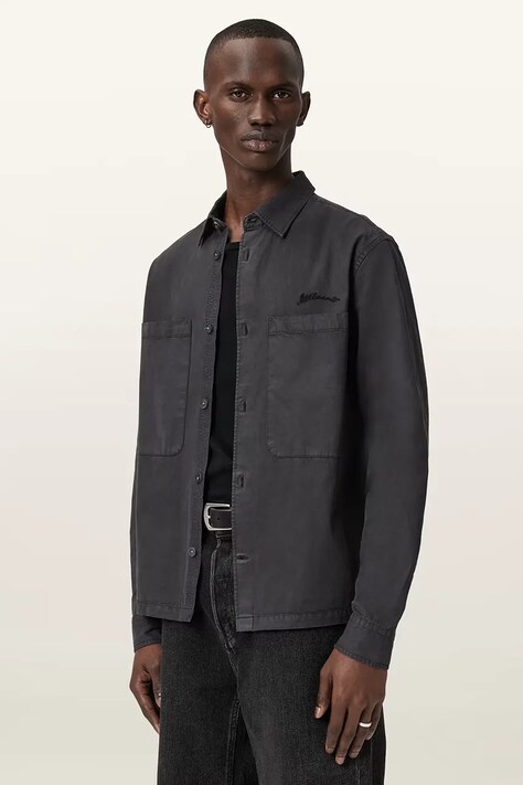 AllSaints koszula męska kolor szary regular z kołnierzykiem klasycznym M076SD