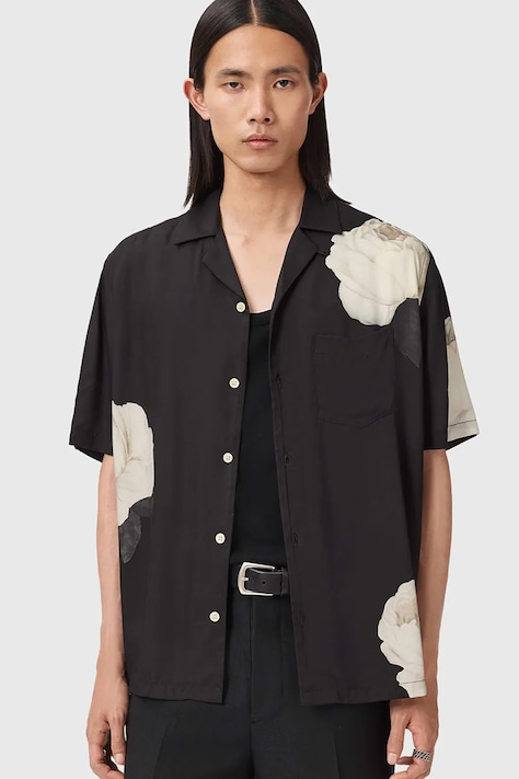 Košeľa AllSaints čierna farba, regular, s klasickým golierom, M082SD