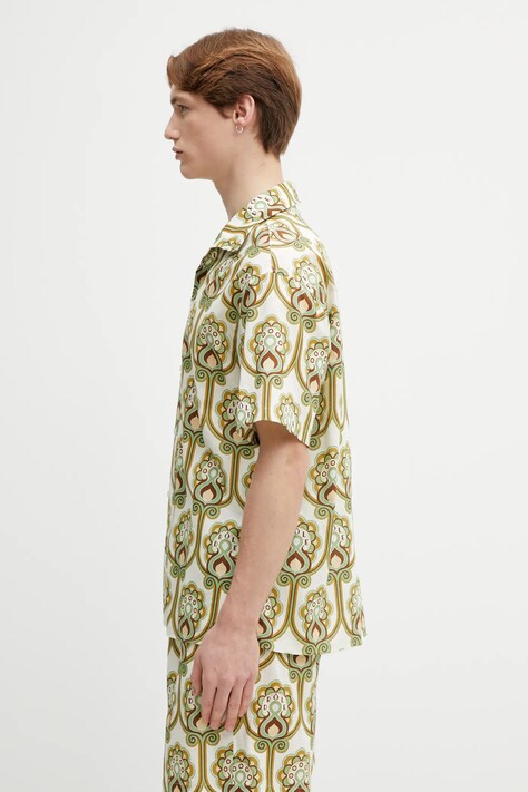 Drôle de Monsieur koszula z dodatkiem lnu Chemise Lin Tapisserie Florale męska kolor zielony regular J.SH228.LI012.GN