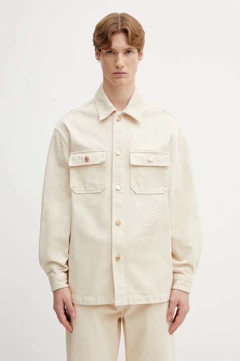Drôle de Monsieur koszula jeansowa męska kolor beżowy relaxed z kołnierzykiem klasycznym J.JT269.CO243.SD