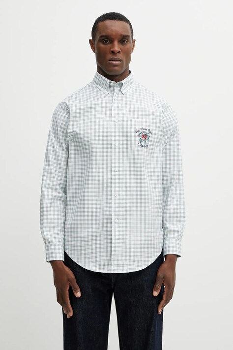 Drôle de Monsieur cotton shirt Chemise Carreaux Slogan Rose green color relaxed J.SH240.CO228.GN