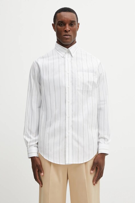 Drôle de Monsieur cotton shirt Chemise Rayée Monogramme white color relaxed J.SH240.CO185.OW