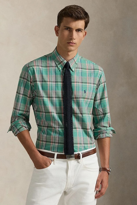 Polo Ralph Lauren koszula bawełniana męska kolor zielony regular z kołnierzykiem button-down 710P06020