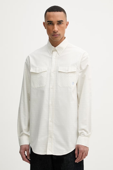 Drôle de Monsieur koszula męska bawełniana Chemise a Carreaux beżowa w kratkę K-SH252-CO272-LBE