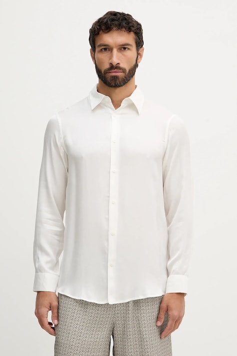 Armani Exchange koszula męska kolor beżowy regular z kołnierzykiem klasycznym XM001817 AF13235