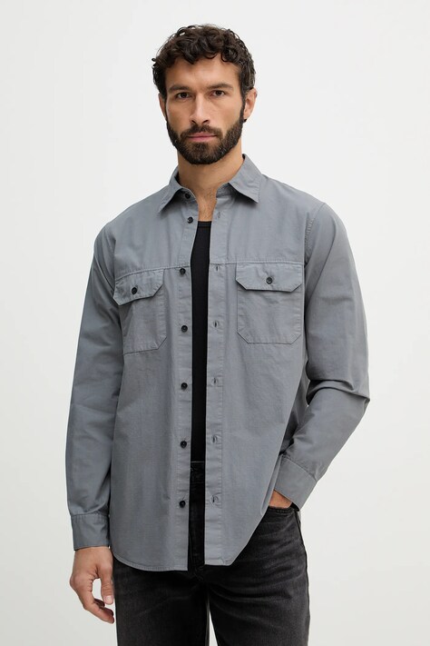 Хлопковая рубашка Armani Exchange цвет серый regular классический воротник XM002191 AF21226