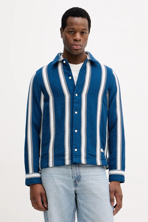 Marc O'Polo koszula bawełniana męska kolor niebieski regular z kołnierzykiem klasycznym 5000007601