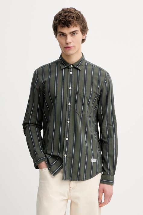 Marc O'Polo koszula bawełniana męska kolor zielony regular z kołnierzykiem klasycznym 5000007667