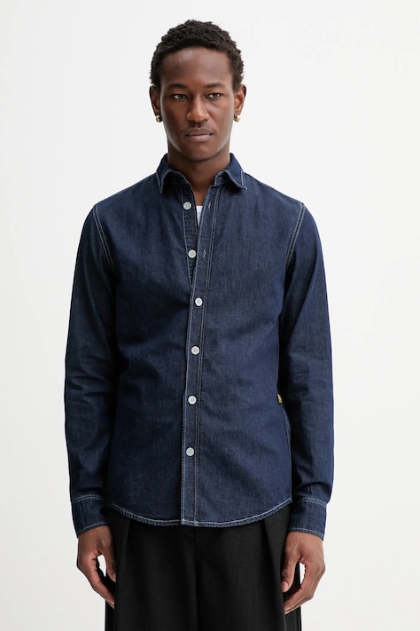 G-Star koszula z domieszką lnu Clean slim męska kolor granatowy slim z kołnierzykiem klasycznym D27681-D306