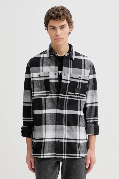 Karl Lagerfeld Jeans koszula bawełniana męska kolor szary regular z kołnierzykiem klasycznym B1M16010