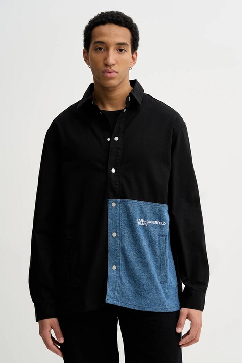 Τζιν πουκάμισο Karl Lagerfeld Jeans ανδρικά, χρώμα: μαύρο, B1M16011