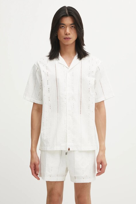 A Bathing Ape koszula bawełniana Embroidery Open Collar męska kolor biały regular 1L30132305