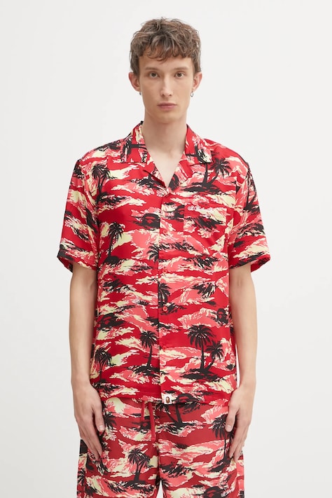 A Bathing Ape koszula Palm Tree Camo Open Collar męska kolor czerwony regular z kołnierzykiem klasycznym 1L30132306