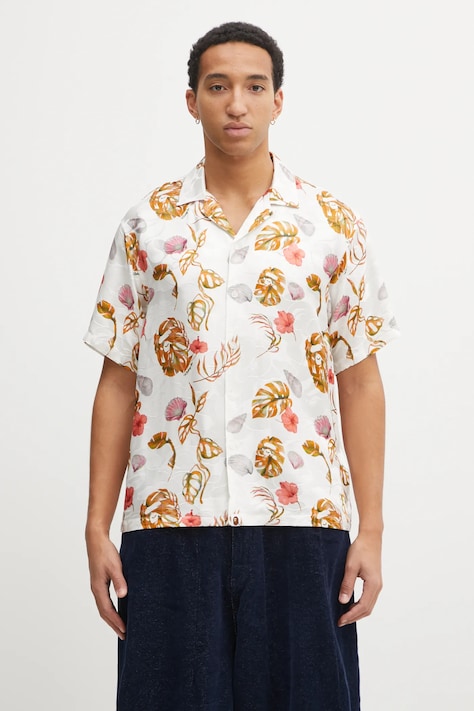 A Bathing Ape koszula z dodatkiem jedwabiu Vacation Pattern Open Collar męska kolor biały relaxed 1L30132308