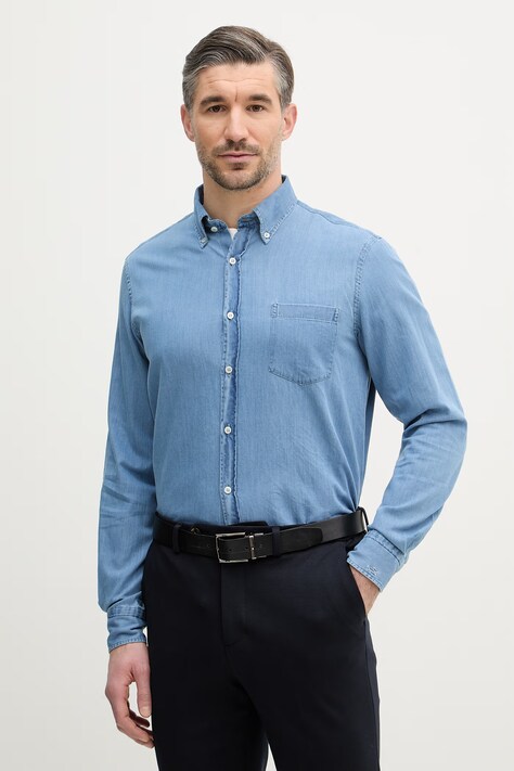 Paul&Shark koszula bawełniana męska kolor niebieski regular z kołnierzykiem button-down 99313030