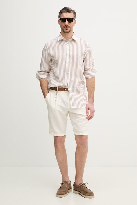 Paul&Shark koszula lniana męska kolor beżowy regular z kołnierzykiem klasycznym 26413162CF