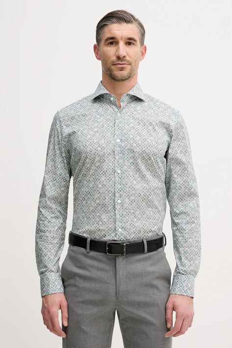 Joop! koszula męska kolor zielony slim z kołnierzykiem włoskim 30101723