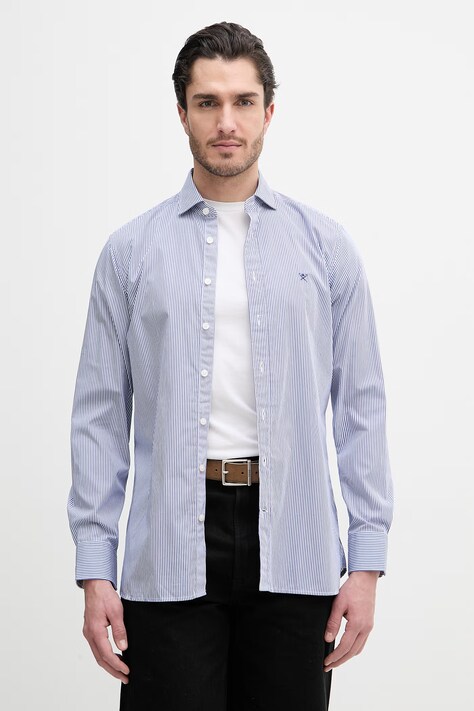 Hackett London koszula bawełniana męska kolor niebieski slim z kołnierzykiem włoskim HM3010537