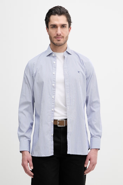Hackett London koszula bawełniana męska kolor niebieski slim z kołnierzykiem włoskim HM3010537