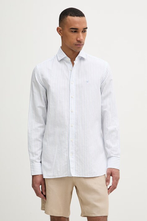 Hackett London koszula męska z dodatkiem lnu niebieska w prążki HM3010634