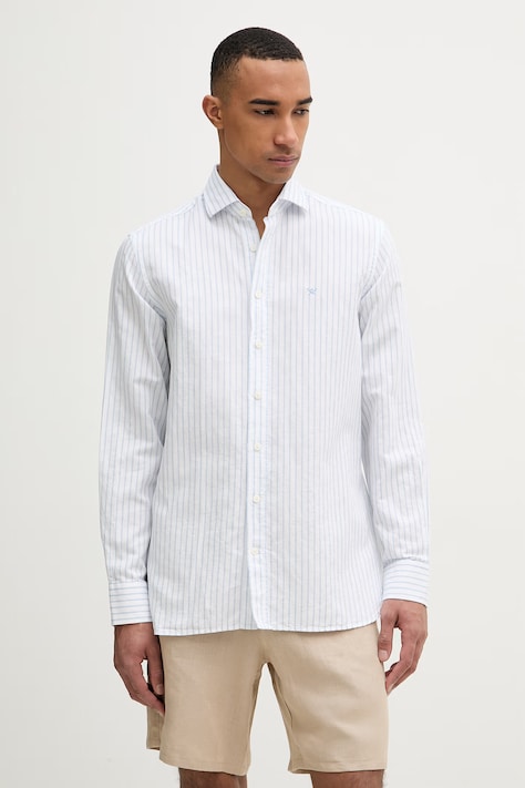 Hackett London koszula męska z dodatkiem lnu niebieska w prążki HM3010634