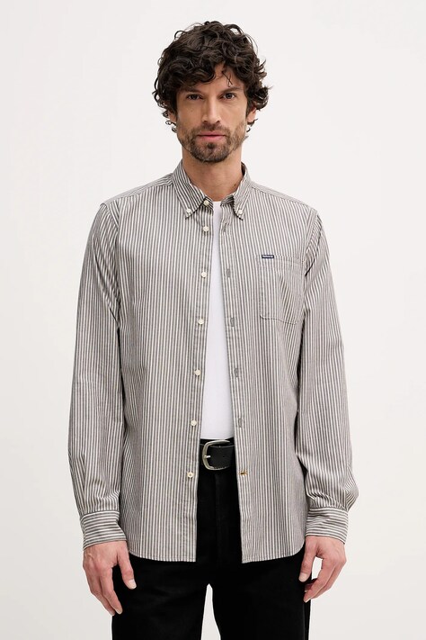 Barbour koszula Longfield męska kolor szary regular z kołnierzykiem button-down MSH5707