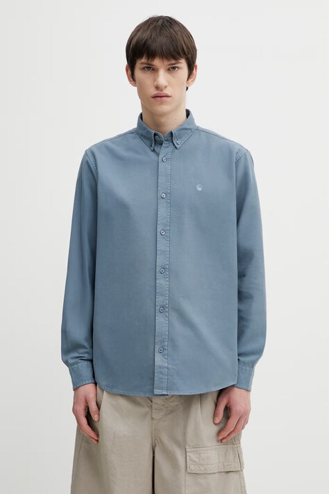 Bavlněná košile Carhartt WIP LS Bolton Shirt pánská, modrá barva, regular, s límečkem button-down, I030238.3GGGD