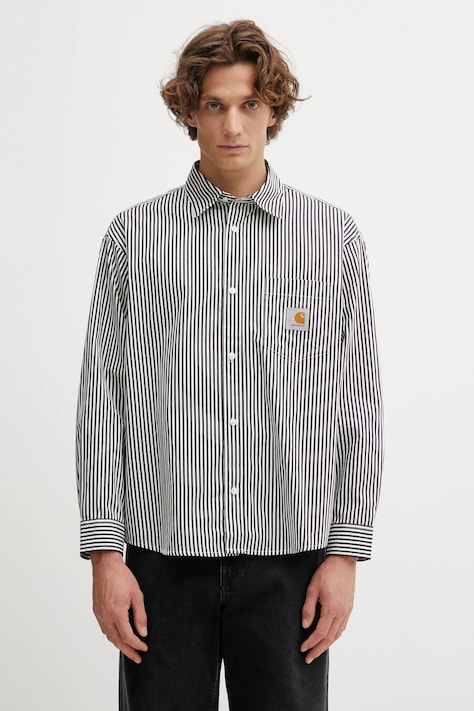 Bavlnená košeľa Carhartt WIP LS Daldry Shirt čierna farba, voľný strih, s klasickým golierom, I035952.3J7XX