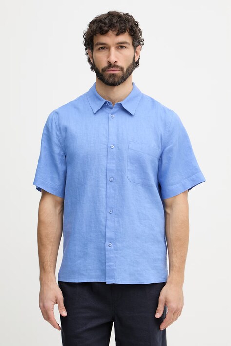 Mos Mosh koszula męska lniana Theo niebieska 509600