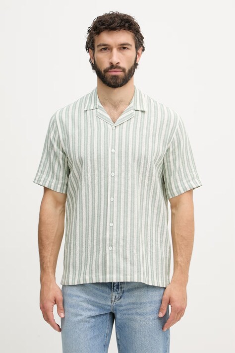 Mos Mosh koszula męska z bawełną Joe zielona w paski 509460