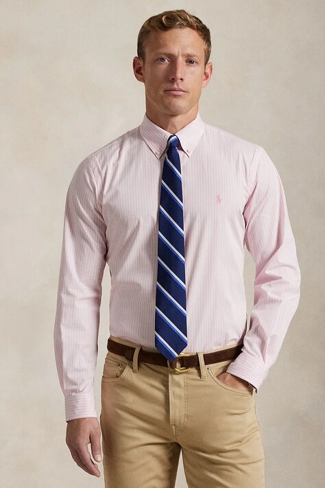 Polo Ralph Lauren koszula 50/1 BISTRCH POPLIN męska kolor różowy regular z kołnierzykiem button-down 710929346015