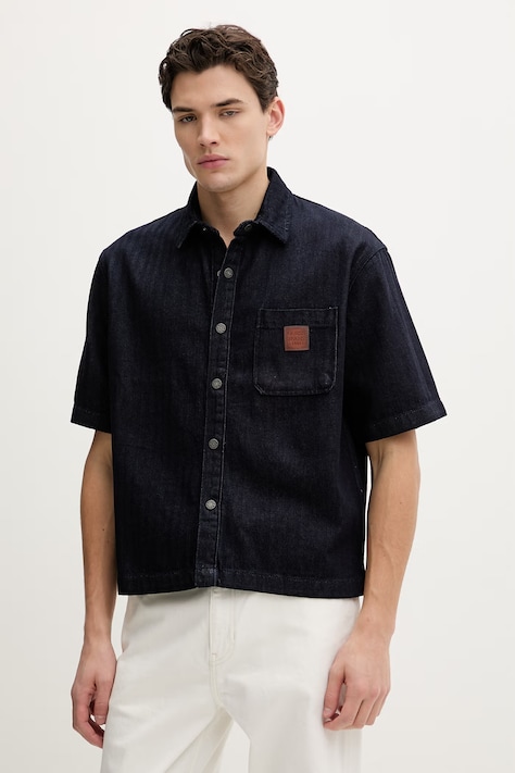 Guess Jeans koszula jeansowa męska kolor granatowy relaxed z kołnierzykiem klasycznym M6RH52 D6591